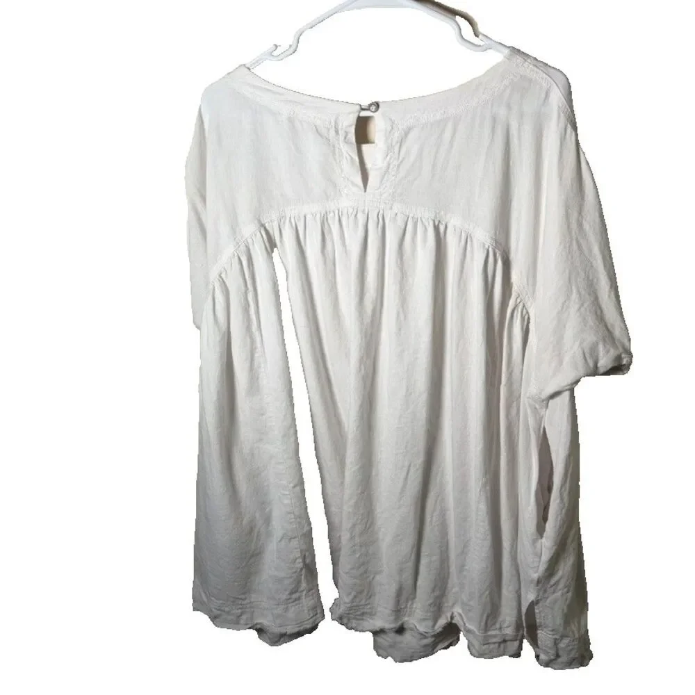 We The Free People Tunic Top Women's Medium Ivory Oversized Pocket Casual Boho - Picture 2 of 8